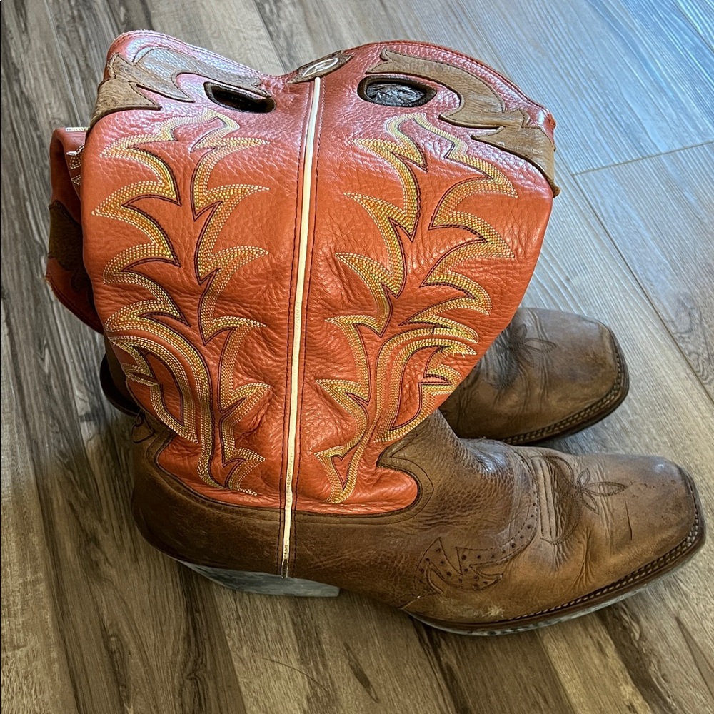Tony Lama Brown and Orange Leather Boots